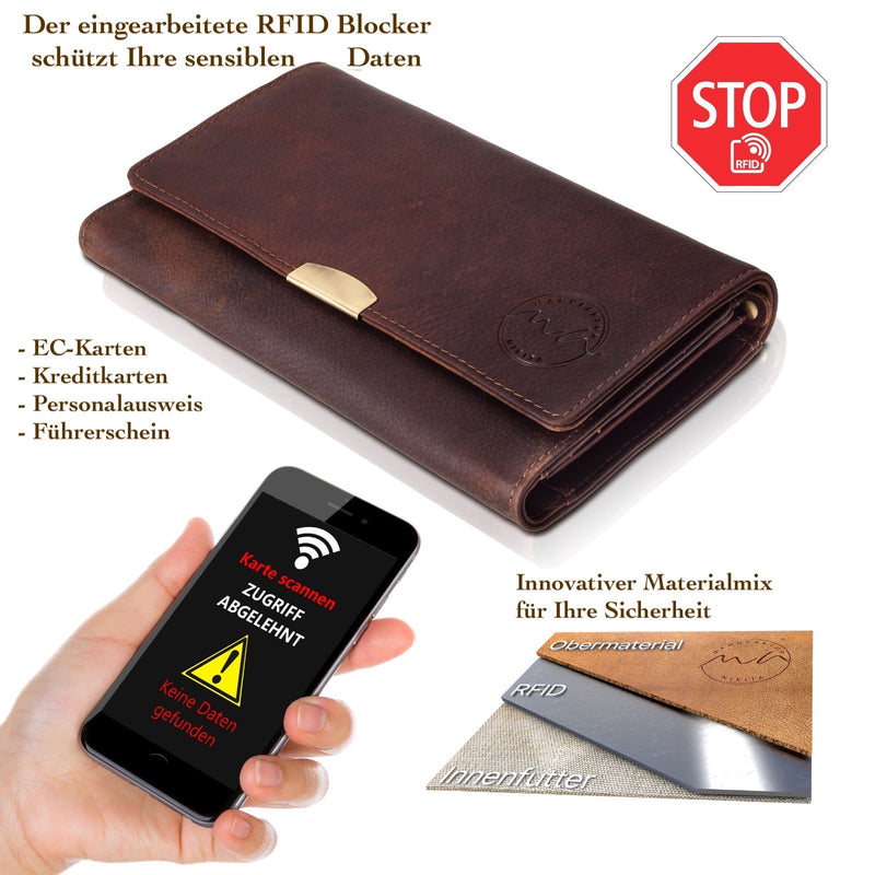 Damengeldbörse mit RFID Schutz aus echtem Leder